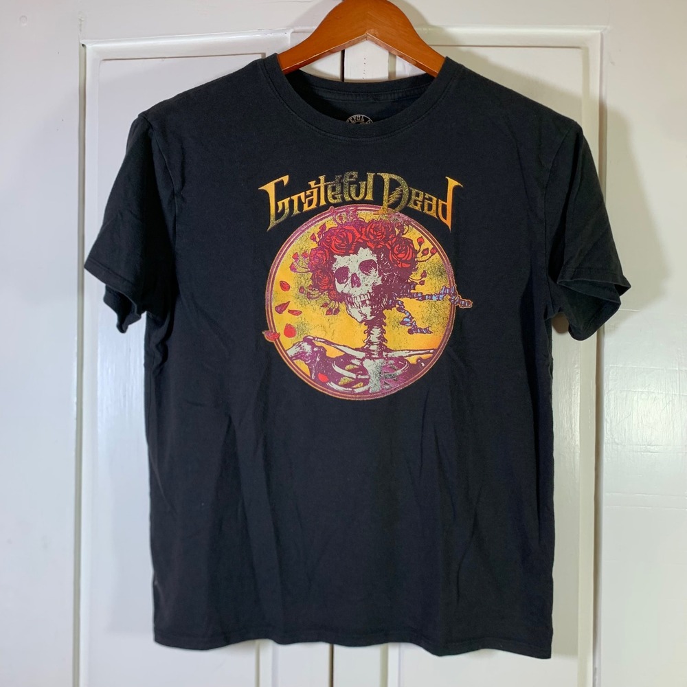 Grateful Dead Kids‎ Bertha Skull Roses Graphic Tee Black Mad Engine Size 10/12 L